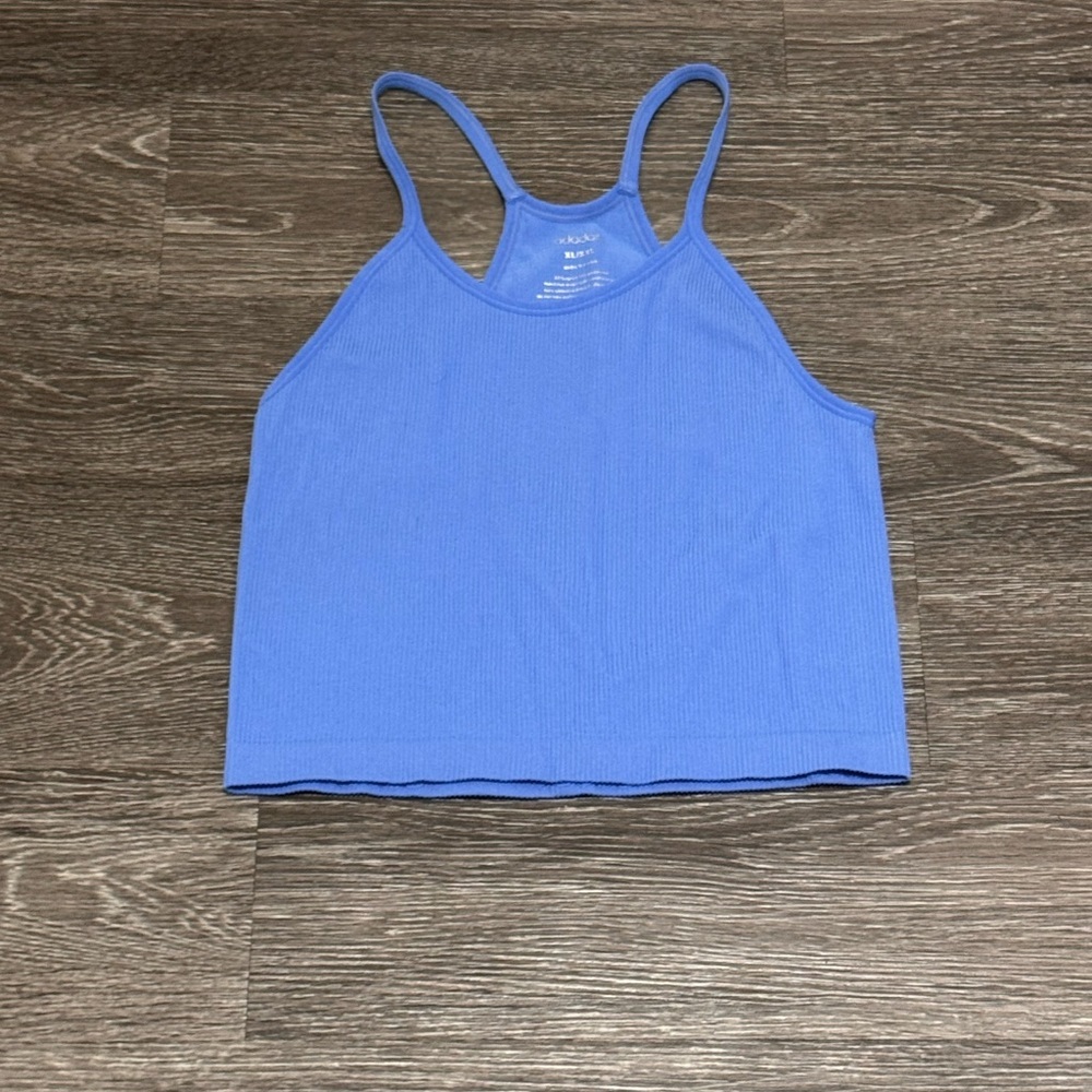Blue Ribbed Racerback Tank Top - Picture 3 of 3